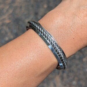Handmade Navajo Sterling Silver Cuff Bracelet Soldered Coiled Center Sz 7in. **